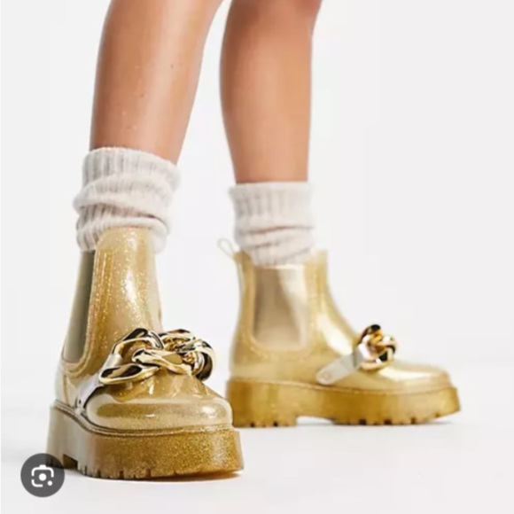 J.W. Anderson Shoes - J.W. Anderson Gold Glitter Chain Rubber Rain Booties  SZ 6.5 /36.5